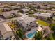 Beautiful aerial view of home featuring a private pool, covered patio, and well-maintained backyard in a lovely neighborhood at 2448 E Amber Ct, Gilbert, AZ 85296