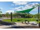 Picnic area featuring a picnic table, green sunshades, and artificial turf at 2468 W Rowel Rd, Phoenix, AZ 85085