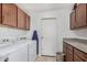 Functional laundry room with washer, dryer, storage cabinets, and counter space at 474 W Smoke Tree Rd, Gilbert, AZ 85233