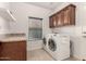 Well-lit laundry room with granite countertop and front-load washer and dryer at 7611 S 15Th St, Phoenix, AZ 85042