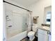 Full bathroom with a shower-tub combination and granite countertop sink vanity at 1418 E Peggy Dr, Casa Grande, AZ 85122