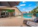 Backyard patio featuring an outdoor dining space and a beautiful, sparkling pool at 9263 E Monterey Ave, Mesa, AZ 85209
