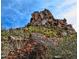 Scenic rock formation with desert vegetation featuring cacti and wildflowers under a partly cloudy sky at 10798 E Hedgehog Pl, Scottsdale, AZ 85262