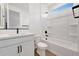 Clean bathroom with modern fixtures, white vanity, and a shower-tub combination at 14782 W El Cortez Pl, Surprise, AZ 85387