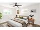 Serene bedroom with modern decor, wood-look floors, neutral colors, and natural light at 3322 E Willetta St, Phoenix, AZ 85008