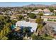 Aerial view of home featuring a pool and lush landscape, with beautiful mountain views at 3511 E Elm St, Phoenix, AZ 85018