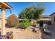 Serene backyard with lounge chairs, desert landscaping, and a shade tree at 42578 W Rosalia Dr, Maricopa, AZ 85138