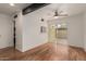 Bright dining area features wood floors, ceiling fan, and sliding glass doors to outside at 6542 N 7Th Ave # 30, Phoenix, AZ 85013