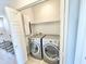 Bright laundry area featuring modern silver washer and dryer, storage shelves, and neutral wall color at 3233 N 70Th St # 1006, Scottsdale, AZ 85251