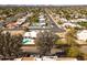 Aerial view of the property showcasing the private pool, mature landscaping, and the neighborhood at 6071 E Ludlow Dr, Scottsdale, AZ 85254