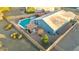 Aerial view highlighting a home's private backyard with a pool and covered patios at 644 W Dublin St, Gilbert, AZ 85233