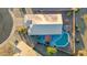 Overhead view of a backyard featuring a pool, a covered patio, and ample yard space at 644 W Dublin St, Gilbert, AZ 85233