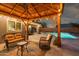 Inviting covered patio featuring comfortable seating and view of the sparkling pool at 644 W Dublin St, Gilbert, AZ 85233