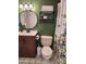 Bathroom features modern sink, vanity and decorative floral shower curtain at 7023 E 4Th St # 104, Scottsdale, AZ 85251