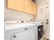 Functional laundry room featuring modern Maytag appliances and convenient cabinet storage at 9853 W Tonopah Dr, Peoria, AZ 85382