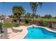 Backyard view with a swimming pool, patio, and a nice green lawn at 1213 N Raven --, Mesa, AZ 85207