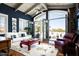 Cozy blue-walled living room with white sofa, red accents, and glass doors opening to a sunny patio at 6221 E Vista Dr, Paradise Valley, AZ 85253