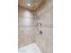 Neutral-toned tiled shower with mosaic accents, rainfall shower head, and handheld sprayer at 7442 E Golden Eagle Cir, Gold Canyon, AZ 85118