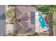 Aerial view of a property with a sparkling pool, covered patio, and lush landscaping at 9517 W Cedar Hill Cir # N, Sun City, AZ 85351