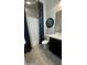 Bright bathroom featuring a modern vanity, shower with decorative curtains, and coordinated decor at 2535 E Thornton Ct, Gilbert, AZ 85297