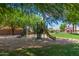 Community playground with various play structures, green grass, shade trees and covered picnic area at 6461 S Kimberlee Way, Chandler, AZ 85249