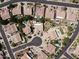 Overhead view of a residential area featuring homes, swimming pools, mini golf, and cul-de-sacs at 1544 N Rico Cir, Mesa, AZ 85213