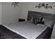 Bedroom featuring a decorative headboard, accent pillows, and bedside table at 7807 E Main St # F24, Mesa, AZ 85207