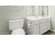 Bathroom features a white vanity, toilet, large mirror, and modern fixtures at 3800 E Lincoln Dr # 7, Phoenix, AZ 85018