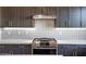Close up on a kitchen range with stainless steel hood and gray backsplash at 1717 E Morten Ave # 2, Phoenix, AZ 85020