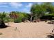 Lush backyard featuring brick pavers, seating, and manicured greenery at 6240 E Ironwood Dr, Scottsdale, AZ 85266
