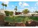 Beautifully landscaped backyard featuring a sparkling pool, mature trees, and lush green grass at 1407 E Laguna Dr, Tempe, AZ 85282