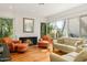 Cozy living room featuring a fireplace, comfortable seating, and ample natural light at 5642 N Scottsdale Rd, Paradise Valley, AZ 85253
