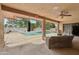 Spacious covered back patio with view of the pool at 2107 E Inca St, Mesa, AZ 85213