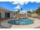 Sparkling swimming pool with a sunshade sail in a well-maintained backyard at 2230 W Peralta Ave, Mesa, AZ 85202