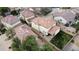 Aerial view of a home showing a tile roof, green backyard, patio area and the home's proximity to other houses at 671 E Colt Ct, Chandler, AZ 85225