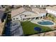 Aerial view of the home highlighting its backyard pool, sport court, and spacious patio at 20061 E Cherrywood Ct, Queen Creek, AZ 85142