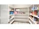 Well-organized pantry room with bright white shelving, filled with food, household goods and supplies at 20061 E Cherrywood Ct, Queen Creek, AZ 85142