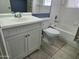 A bathroom with a toilet, bathtub, and a white vanity with storage underneath at 349 E Thomas Rd # E402, Phoenix, AZ 85012