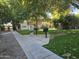 An outdoor common area featuring grass, trees, a sidewalk, and two public grills at 349 E Thomas Rd # E402, Phoenix, AZ 85012