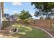 Manicured backyard with lush green grass, beautiful landscaping, and a well-maintained privacy wall at 15911 W Carmen Dr, Surprise, AZ 85374