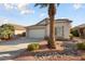 Charming single-story home with a two-car garage, desert landscaping, and a mature palm tree at 15911 W Carmen Dr, Surprise, AZ 85374