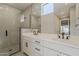 Bathroom with modern vanity, matte black hardware, a glass-enclosed shower with tiled walls and tiled floors at 2121 W Sonoran Desert Dr # 45, Phoenix, AZ 85085