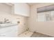 Functional laundry room with sink, cabinets, and space for washer and dryer at 8303 E Monterey Ave, Mesa, AZ 85209