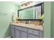 Bathroom with a granite countertop, framed mirror, and soft green walls, offering a refreshing aesthetic at 2331 E Evans Dr, Phoenix, AZ 85022