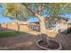 Spacious backyard featuring mature trees, a covered patio, and low-maintenance desert landscaping at 34734 N Happy Jack Dr, San Tan Valley, AZ 85144