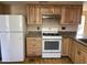 Cozy kitchen featuring wooden cabinets, white appliances, and laminate countertops at 723 E Garnet Ave, Mesa, AZ 85204