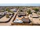 Aerial view of property featuring fenced backyard, covered patio, and RV parking at 2031 S Cactus Rd, Apache Junction, AZ 85119