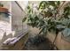 Outdoor garden with lush greenery, bench, and a view into the kitchen window at 4843 E Ajo Cir, Phoenix, AZ 85044