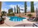Private pool area with stone waterfall feature, surrounded by lush landscaping at 21842 E Via De Olivos --, Queen Creek, AZ 85142
