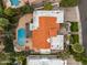 Stunning aerial view of a home showcasing a red-tiled roof, inviting pool, and lush landscaping at 10435 N 98Th St, Scottsdale, AZ 85258